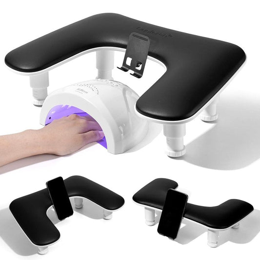 Manicure Nail Arm Rest - 3rd Gen Adjustable U-Shaped Hand Pillow with Rotating Phone Stand | Black