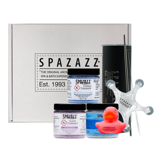 Aromatherapy Bath Salts Gift Set - 3 x 4 Oz Stress Relief, Sleep & Lavender | Includes Tumbler & Massager