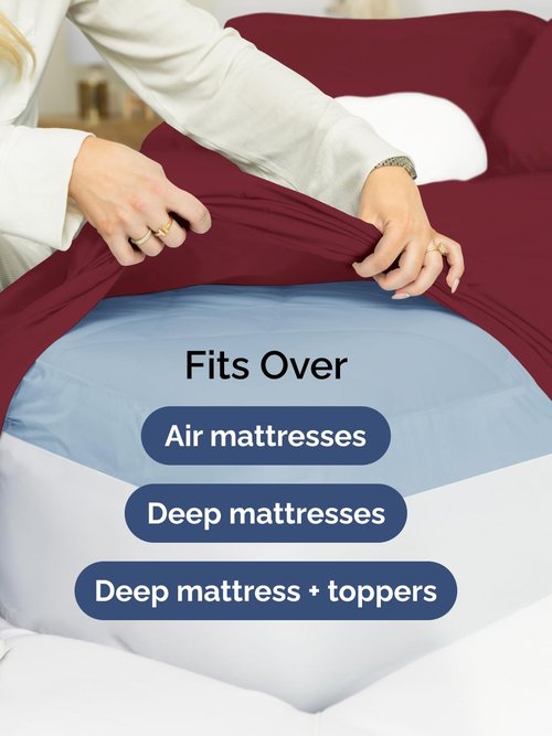 Extra Deep Queen Fitted Sheet - Hotel Luxury Single Fitted Sheet Only - Easily Fits 18 inch to 24 inch Mattress - Ultra Soft, Wrinkle & Fade Free w/Extra Deep Pockets - Breathable & Comfy - Burgundy