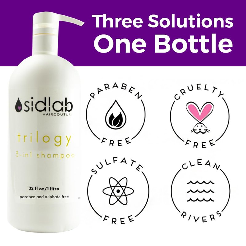 Sidlab Triology 3-in-1 Shampoo + Conditioner + Scalp Treatment | Sulfate-Free Peppermint & Menthol Formula | Clarifying, Hydrating & Color-Safe Salon Shampoo (32 fl oz)