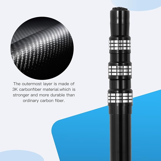 Carbon Fiber Pool Rod - Professional 4-12 Foot Telescopic 4-Piece Pool Cleaning Rod Set, Adjustable Telescopic Rod for Cleaning Nets, Brushes, Vacuum Heads