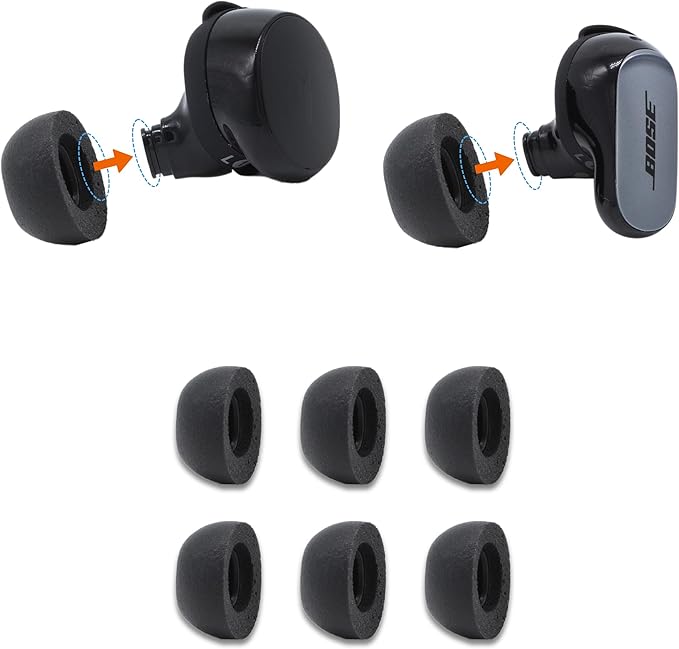 Comply Memory Foam Replacement Earbud Tips for Bose QuietComfort, II, Ultra 1&2 | Ultimate Comfort, Secure Fit, Superior Noise Isolation | Black (S/M/L) (3 Pairs)