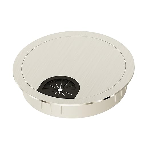 Skweawert Desk Grommet 3-1/8 Inch 80mm, Zinc Alloy Computer Desk Wire Hole Cover, Office Desktop Cord Cable Hole Metal Ring, Brushed Silver