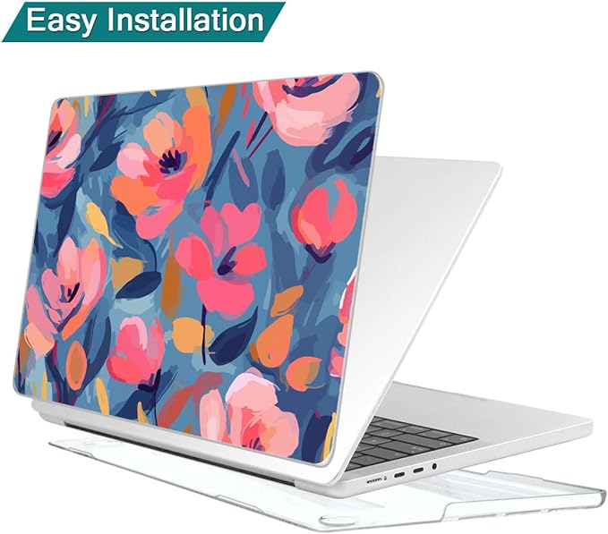 Teryeefi for M4 M5 MacBook Pro 14 inch Case 2025 2024 2023 2021 (M3 A2918 A2992 M2 A2779 M1 A2442 Pro/Max), Laptop Hard Shell Cover + Keyboard Cover for 14 inch Mac Pro, Abstract Pink Flower