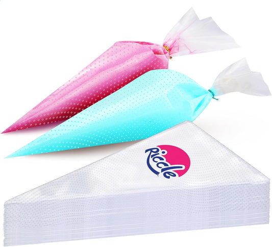 Riccle Disposable Piping Bags - 16 Inch Anti-Burst Textured Pastry Bags for Icing & Decorating Cakes