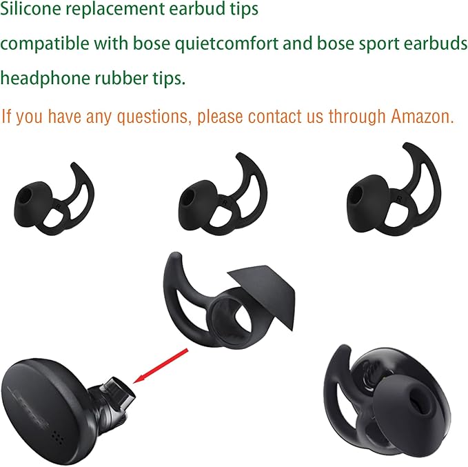 WKYMY Earbud Replacement Tips Silicone Earbud Tips Ear Bud Covers Compatible with Bose Quietcomfort and Sport Headphone Ear Tips 3 Pairs S M L Black