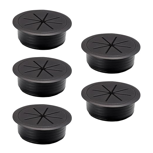 EASYEAH 5 Pcs Desk Grommet 2-1/16" / 53 mm, Desk Hole Cover for Cables Black, Cable Grommet ABS Plastic, Desk Hole Grommet for Home & Office Pc, Detachable Cable Cord Organizer