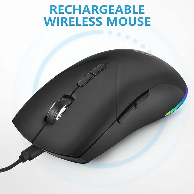 Mouse Wireless, Bluetooth Rechargeable Mouse, Dual Mode BT 5.2 + 2.4G USB Silent Wireless Bluetooth Mouse, RGB Ergonomic Portable 3-Level 1600 DPI Mouse for Laptop, iPad, MacBook Air Pro, PC, Black