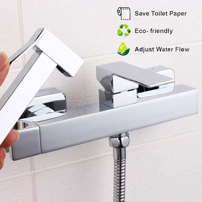 Bidet Sprayer for Toilet, Toilet Concealed Hot and Cold Mixing Brass Handheld Bidet Toilet Sprayer Wall Mount Diaper Douche Shattaf Kit for Bathroom Cleaning, Polished Chrome