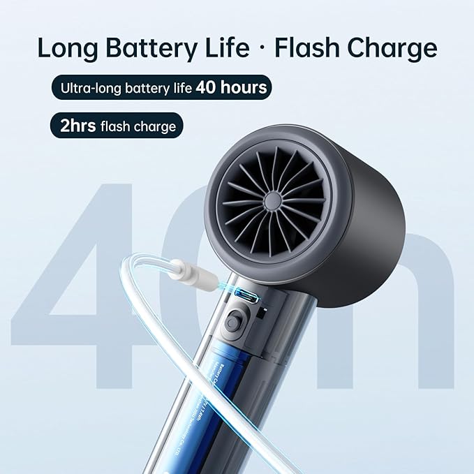 JISULIFE Portable Fan Pro 2026, 40Hrs Max Cooling Personal Handheld Fan with LED Display,Metal Shell,9600RPM Powerful,5000mAh battery,Travel Essentials Gifts for Women, Men-Dark Gray