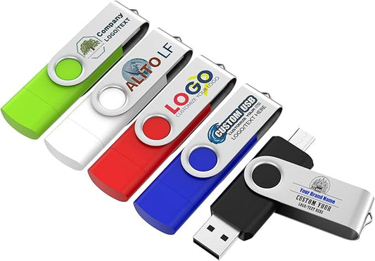 Customizable 512MB Flash Drive 10 Pack, ABLAZE Dual USB 2.0+ Type C Thumb Drives with Logo Personalized USB Memory Sticks (Mixed Colors)