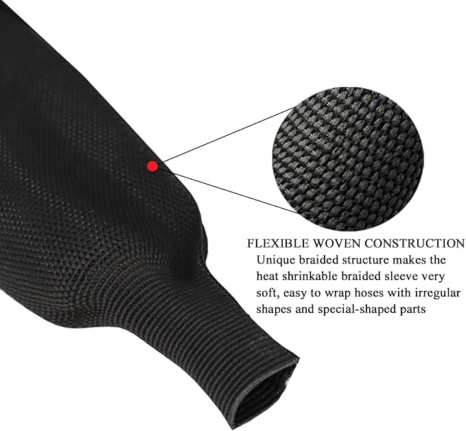 BuyUneed Heat Shrinkable Braided Sleeving 2:1 Ratio- Abrasion Protection Flexibility Wiring Harness Cable Sheath (1" ID, 16ft)