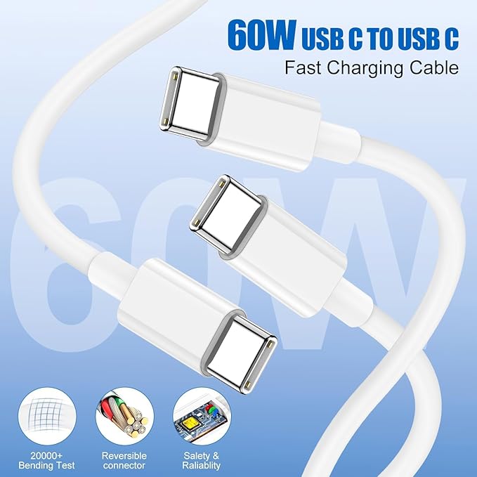 Phone Charger Fast Charging, 1Pack 20W USB C Fast Charger Block with Quick Charger Cord 3FT Long USB C Wireless Charging Pad
