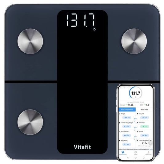 Vitafit Smart Scale for Body Weight, High Accuracy 0.1lb by Our Professional Factory Since 2001, Weight Scale App Sync 13 Body Composition with BMI, Body Fat and Muscle, 400lb, LED, Black