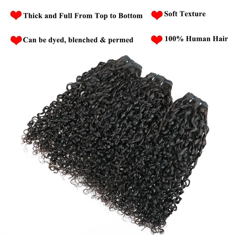 JYZ 16A Double Weft Pixie Bouncy Curly Human Hair Bundles 18 Inch 1 Bundle Burmese Curly Human Hair Bundles 3C4A 100% Unprocessed Brazilian Virgin Hair Extensions Quick Weave Extensions Natural Color