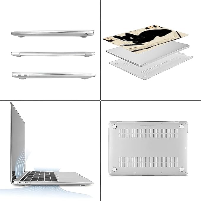 COTAIL Compatible with MacBook Air 13.3 13.6 Inch Case 2022 2021 2020 2019 Plastic Hard Shell Case Cover,13.6 Air (A2681) M2 2022, Black Cat