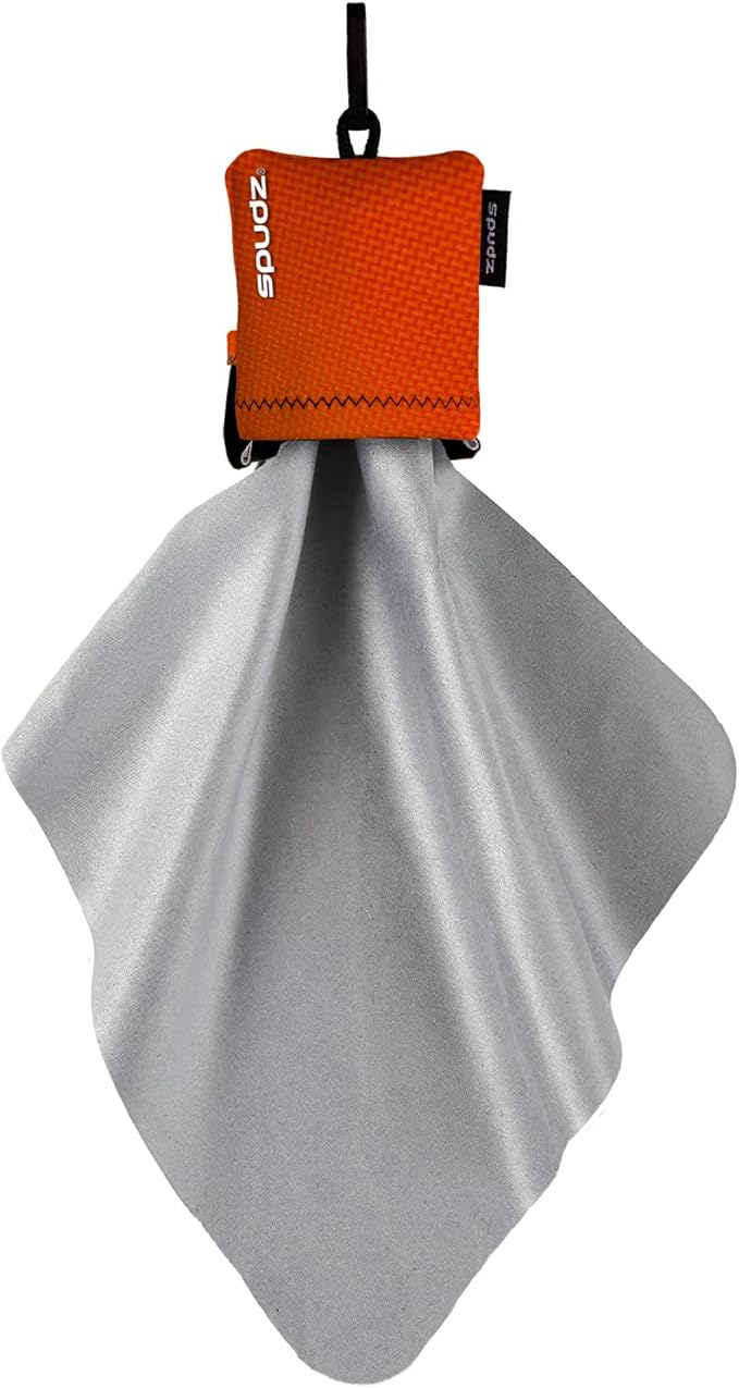 SPUDZ Ultra Microfiber Lens Cleaner with Closeable Bottom – Clip-On Pouch, Washable – for Binoculars, Scopes, Glasses, Screens | Ultra Blaze Orange, 10 x 10 Inch