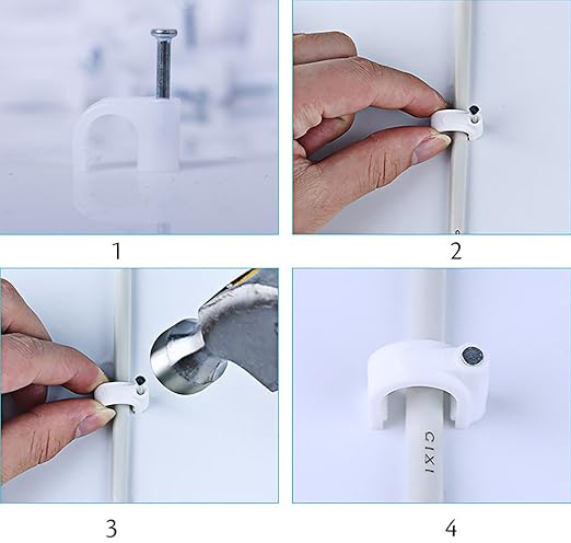 200 Pcs Cable Clips Nail in, Cord Clips Ethernet Cables Wire Wall Clips Cable Straps Cables Tacks Cable Nails Coax Cable Clips Cable Management for Speaker 7mm Cat6 - White