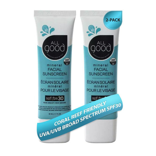 All Good Facial Mineral Sunscreen Lotion SPF 30 | Daily Face Moisturizer, Nourishing Botanicals, Hyaluronic Acid, Green Tea, Aloe, Calendula, Raspberry Seed Oil |1.7oz (2-Pack)