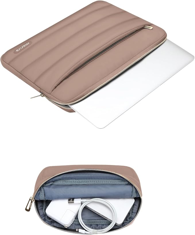 MOSISO Laptop Case 13.3 inch,13-13.3 inch Puffy Laptop Sleeve Compatible with MacBook Neo/Air 13.6 M5 M4 M3 M2 M1/Pro 13/14,HP Dell ASUS Lenovo,Polyester Horizontal Bag with Small Case, Brown