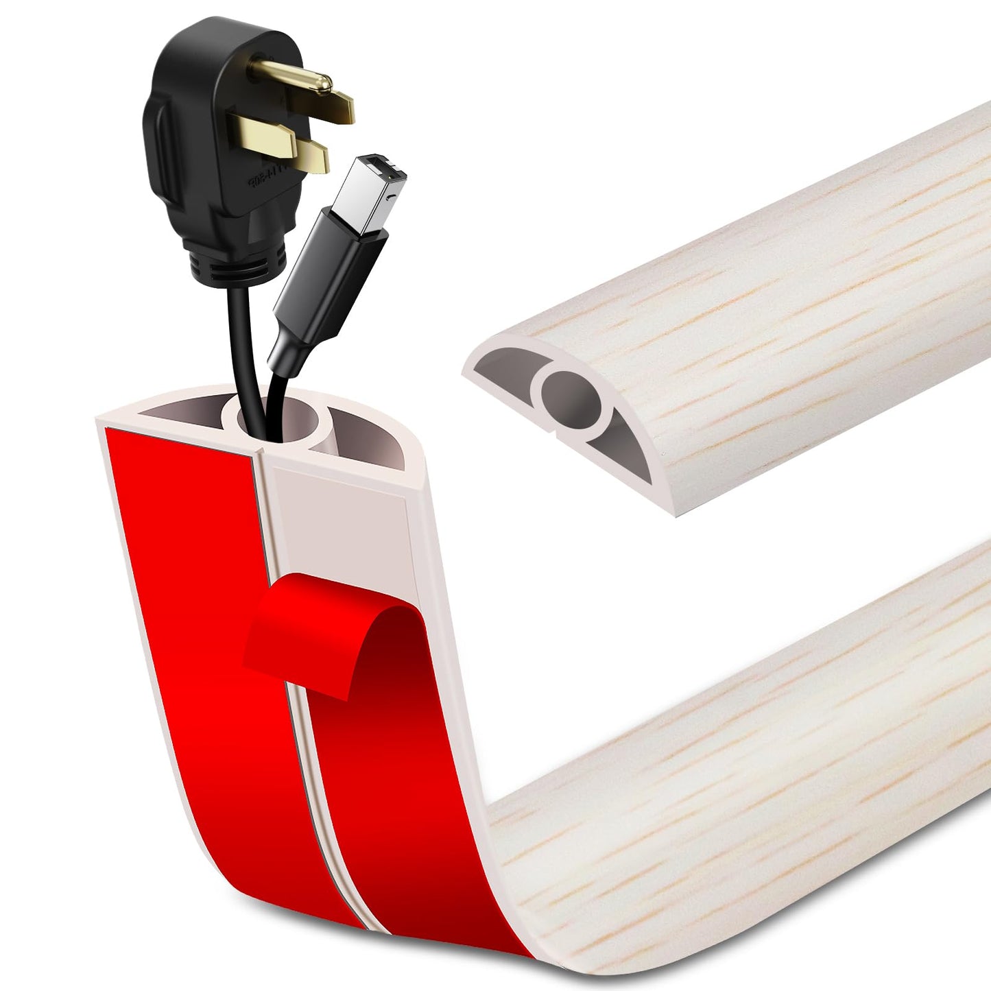 Floor Cord Cover Self Adhesive Cord Hider Floor Extension Cord Covers for Floor Power Cord Protector Cable Management Prevent Cable Trips Cable Cavity 0.32" W x 0.32" H (Beige Wood, 20Ft)