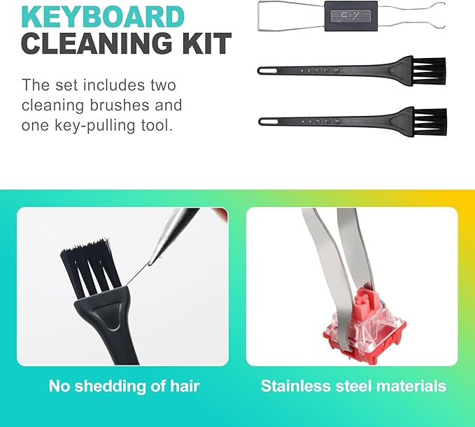 KornaDoz 3-Piece Keycap & Switch Puller Tool Kit – Durable Stainless Steel Mechanical Keyboard Keycap Remover with Cleaning Brush (Anti-Rust Design, Ideal for DIY & Maintenance)