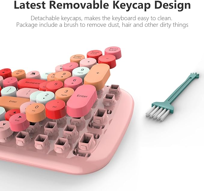 KNOWSQT Wireless Keyboard and Mouse Combo, Light Pink 100 Keys 2.4 GHz Round Keycap Typewriter Keyboards, USB Receiver Plug and Play, for Windows, PC, Laptop, Mac, Desktop