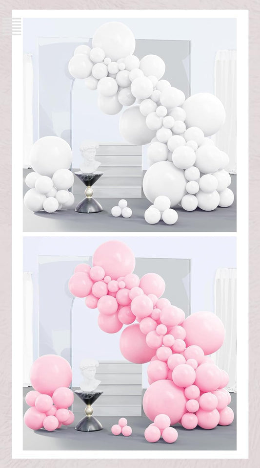 PartyWoo White & Pastel Pink Balloons - 280 Pcs for Stunning Celebrations