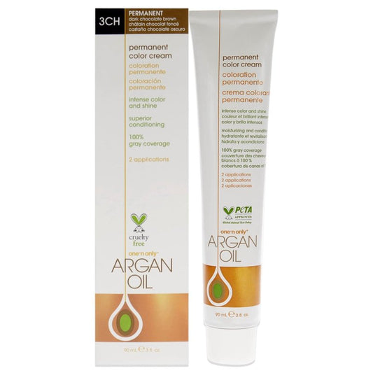 One N' Only Permanent Hair Color - Permanent Hair Dye Made with Argan Oil - Delivers Rich, Accurate Tones with Gray Coverage - Improves Moisture & Elasticity - 3CH Dark Chocolate Brown (3 oz)