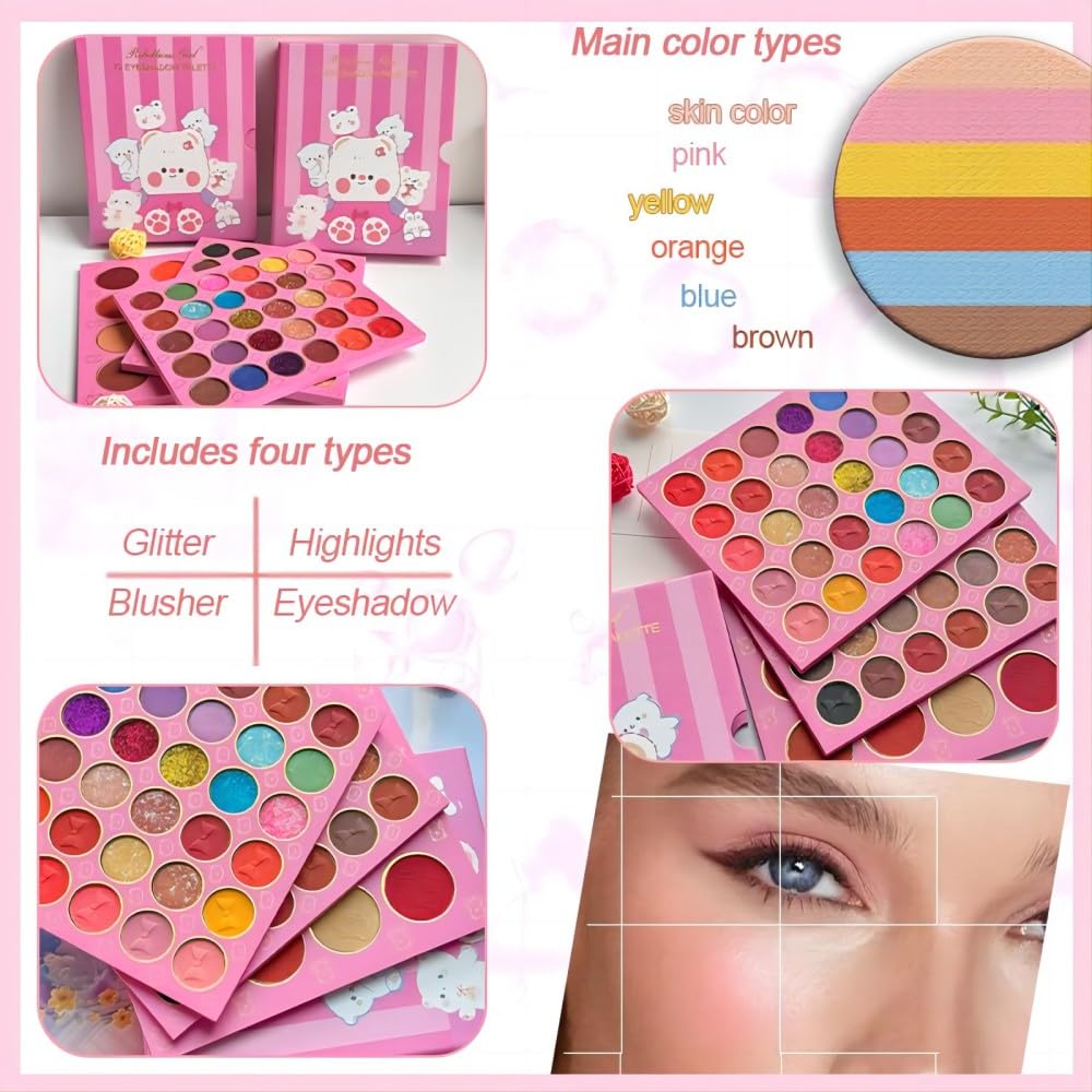 VERONNI 72 Colours Triple Layers Large Eye Shadow Golden Onion Matte Eyeshadow Blush Eyeshadow Palette All-in-One Palette Set, Micro Shimmer Stage Makeup Makeup Palette Set