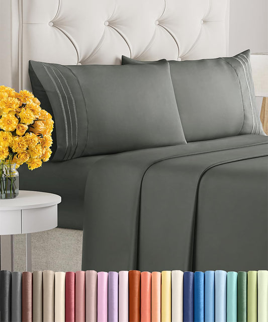 Regine Switzerland Queen Size 4-Piece Sheet Set - Ultra Soft Cooling Bed Sheets - Fits 8 to 16 Inch Mattresses - Wrinkle-Free Luxury Bedding in Dark Slate Grey