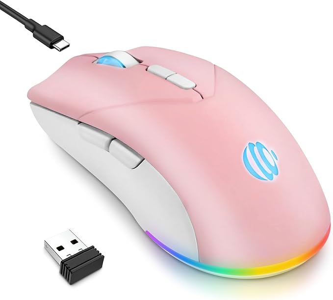 Wireless Bluetooth Mouse, Rechargeable Mouse, LED Silent Dual Mode(Bluetooth 5.2 and 2.4G) Wireless Mouse for Laptop, PC, Mac，ipad，Wide Compatibility– RGB, Ergonomic, Portable,3-Level 1600 DPI.