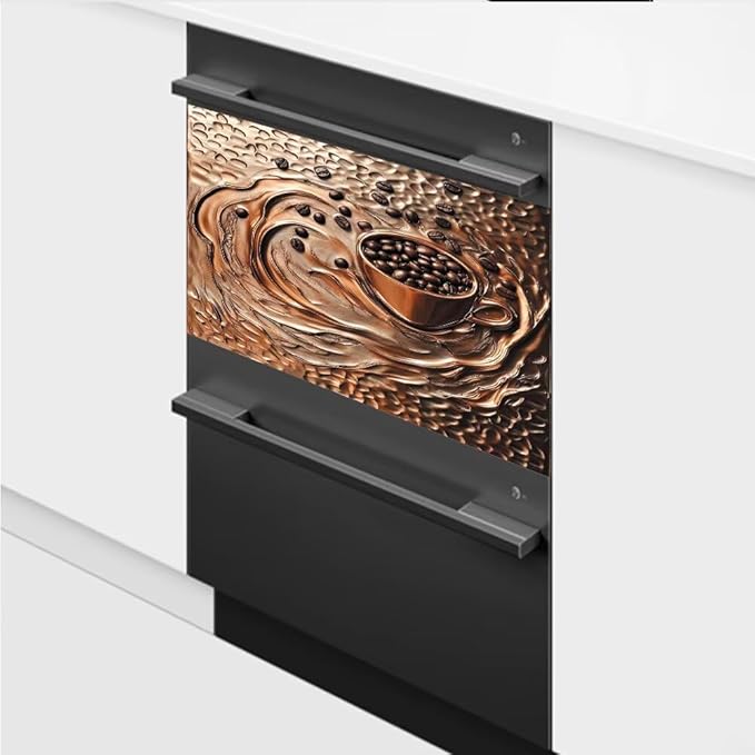Coffee Copper Relief Effect Dishwasher Magnetic Cover for Door Front 23x17 Inch Dish Washer Magnet Panel Decal for Fridge Home Appliance Kitchen Decoration