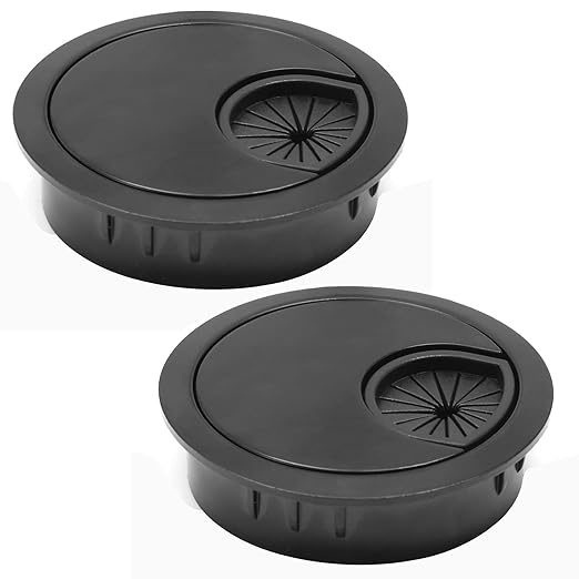 EASYEAH 2 Pcs Desk Grommet 2" / 50 mm, Desk Cord Hole Cover, Cable Grommet Metal Zinc Alloy Materilal, Desk Hole Grommet for Home & Office Pc, Detachable Cable Cord Organizer-Flat Black