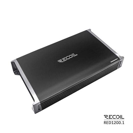 Recoil RED1200-1 2500 Watts Class D Strappable Car Audio Mono Block Subwoofer Amplifier 1 Ohm Stable, Remote Bass Knob Included