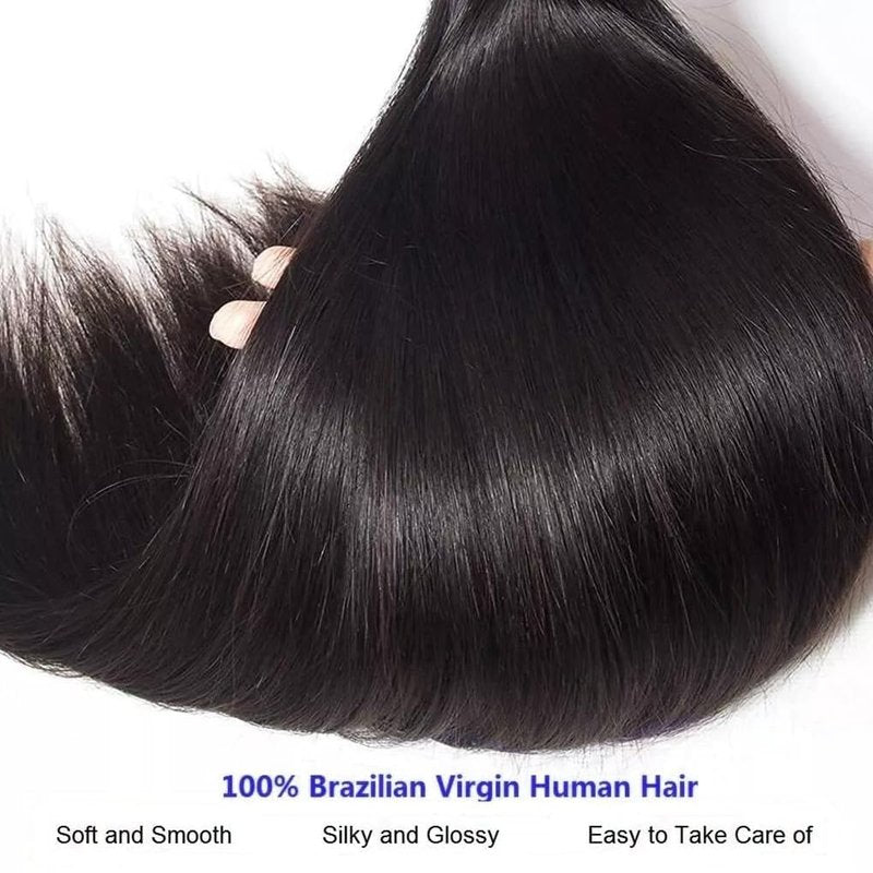 Straight Human Hair Bundles 14 16 18 Inch Trippy Hair Quick Weave 3 Bundles Human Hair 100% Unprocessed Raw Brazilian Virgin Hair Extensions for Black Women Natural Color