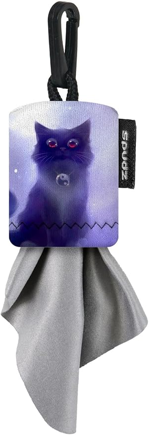 SPUDZ Classic Microfiber Lens Cleaner – Clip-On Pouch, Washable – for Binoculars, Scopes, Glasses, Screens | Classic | Cat, 6 x 6 Inch (2-Pack)