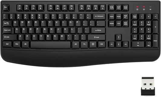 EDJO Wireless Keyboard, 2.4G Ergonomic Full Size Wireless Computer Keyboard with Wrist Rest for Windows, Mac OS Desktop/Laptop/PC（Gray）
