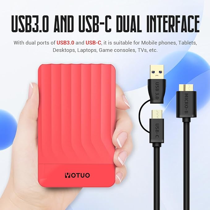 YOTUO Portable External Hard Drive Storage Expansion Mobile HDD USB 3.0 for PC, Mac, Desktop, Laptop, PS4, PS5, Xbox One X/S, Xbox 360, Xbox Series X/S, Office & Game (Red, 1TB)