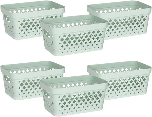 Glad Plastic Baskets - Set of 6 Organizing Bins for Pantry, Bathroom & Linen Closet - 1 Gallon, Sage
