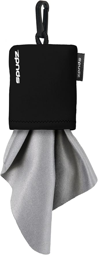 SPUDZ Classic Microfiber Lens Cleaner – Clip-On Pouch, Washable – for Binoculars, Scopes, Glasses, Screens | Classic | Black, 6 x 6 Inch (2-Pack)