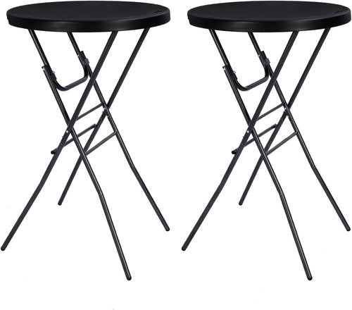 Byliable Folding Cocktail Table - 28in Round High Top for Indoor/Outdoor Use | Removable Legs, Black - 2PCS