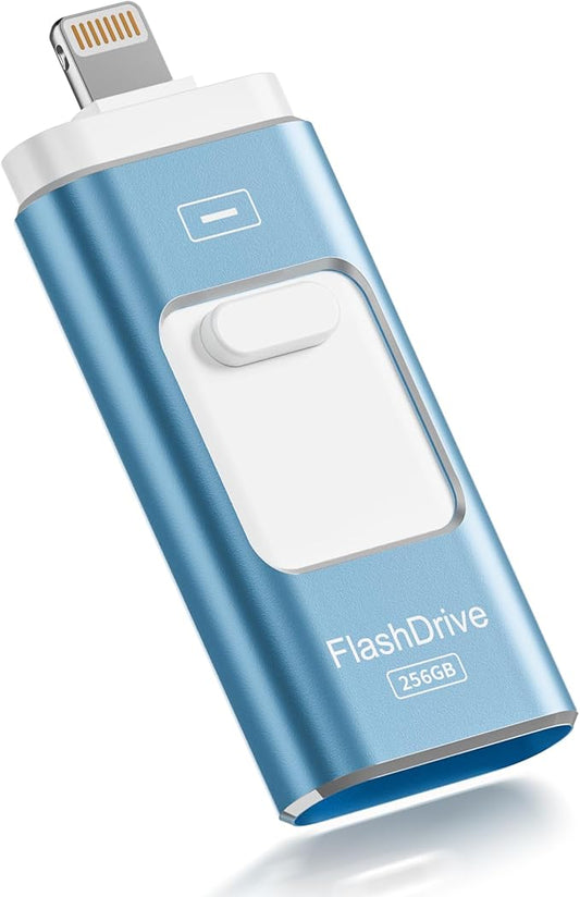 Apple MFi Certified 256GB Flash Drive for iPhone Thumb Drive Photo Stick, USB Memory Stick iPhone Flash Drive for Photos Videos, High Speed Jump Drive Compatible for iPhone/iPad/Android/PC (Blue)
