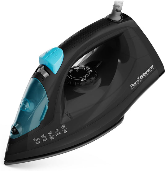 PurSteam Professional Steam Iron - 1250W Power with Burst of Steam & Spray | Non-Stick Soleplate, Easy Control
