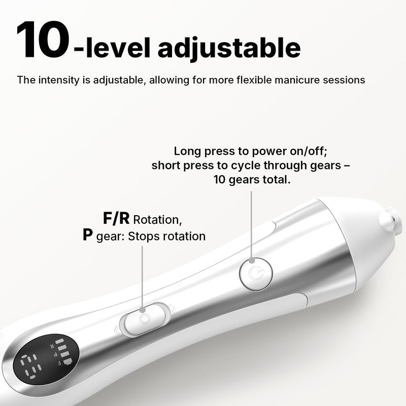 Nail Drill with LED Display ,Manicure Pedicure 10-Speed Cordless Electric Nails File,Rechargeable,10 in 1 Nail Drill Professional Ideal for Home, Beginners,Women