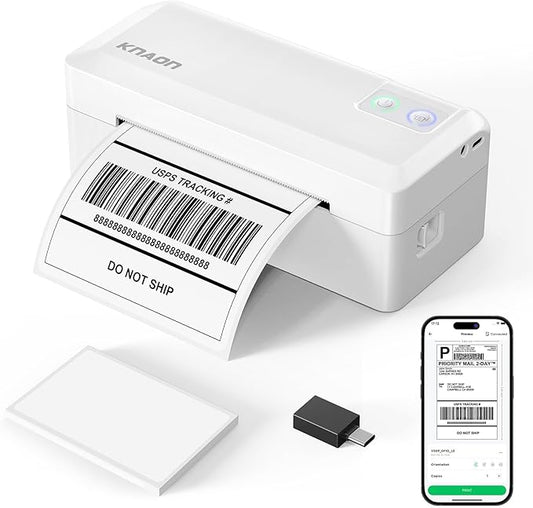 KNAON Shipping Thermal Label Printer, 4x6 Portable Label Printer, Bluetooth Label Maker for Small Business, Support iPhone,Android,Windows,Mac,Chromebook,Works with USPS, Etsy,Shopify&More, White