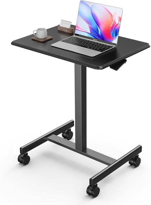 DUMOS Portable Small Standing Desk - Adjustable Height Laptop Workstation with Lockable Wheels | 19 Inch Black