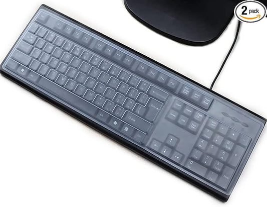 (2 Pack) Universal Clear Anti-Dust Keyboard Skin Protector Cover for 104/107 Keys Standard Desktop Keyboard Reusable Waterproof Keyboard Cover