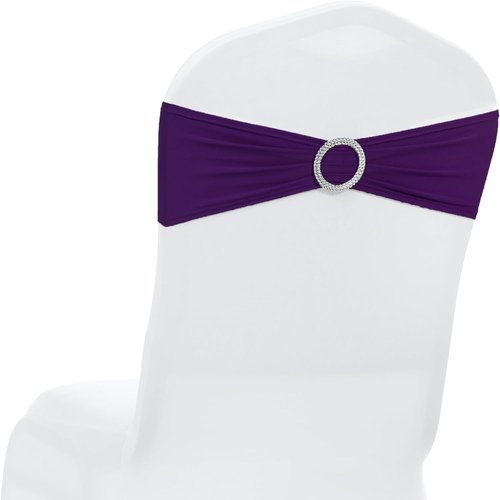 MDS Spandex Chair Sashes - Premium Stretch Covers with Buckle Slider for Weddings & Events | Purple, Pack of 50