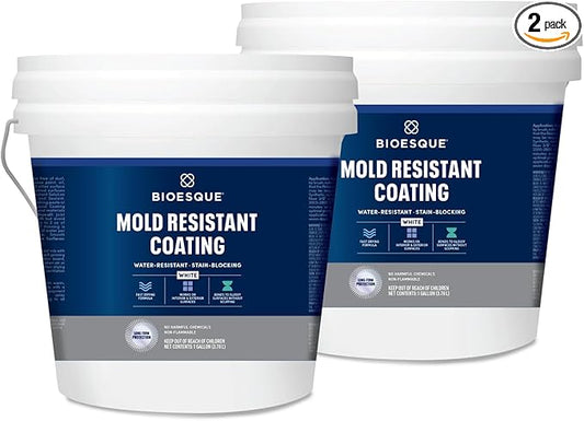 Bioesque Mold Resistant Coating, Water-Resistant, Stain-Blocking, Fast-Drying Formula, White, 1 Gallon (Pack of 2)